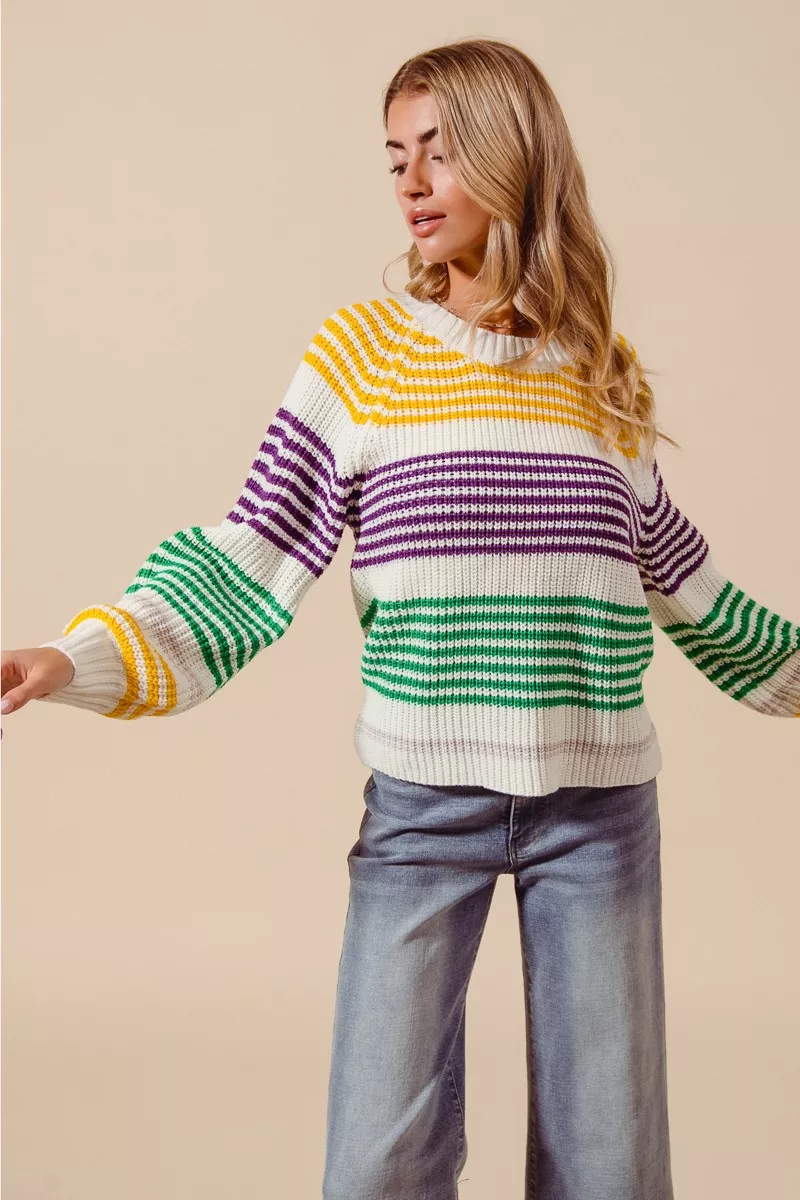 SO ME Mardi Gras Color Striped Raglan Sweater Top - Image 6