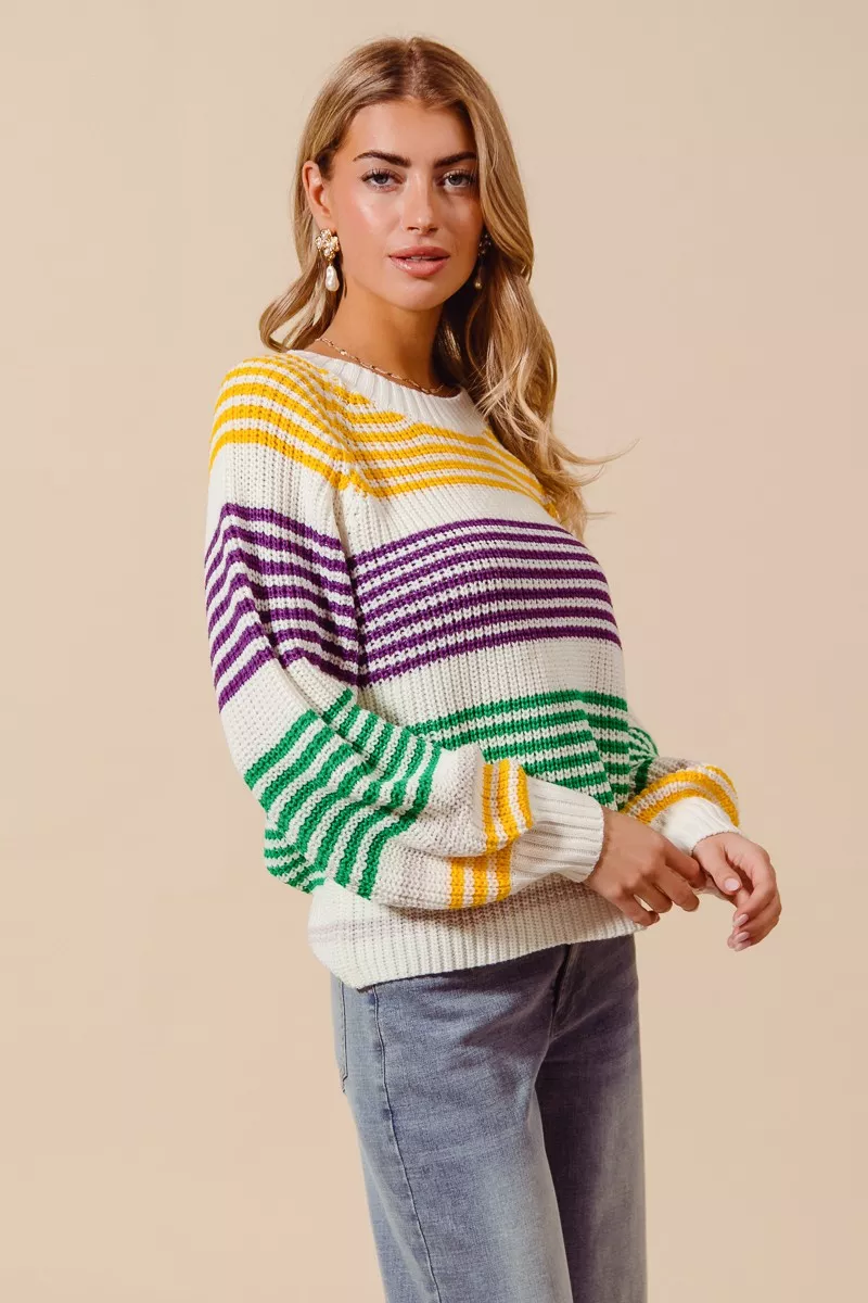 SO ME Mardi Gras Color Striped Raglan Sweater Top - Image 9