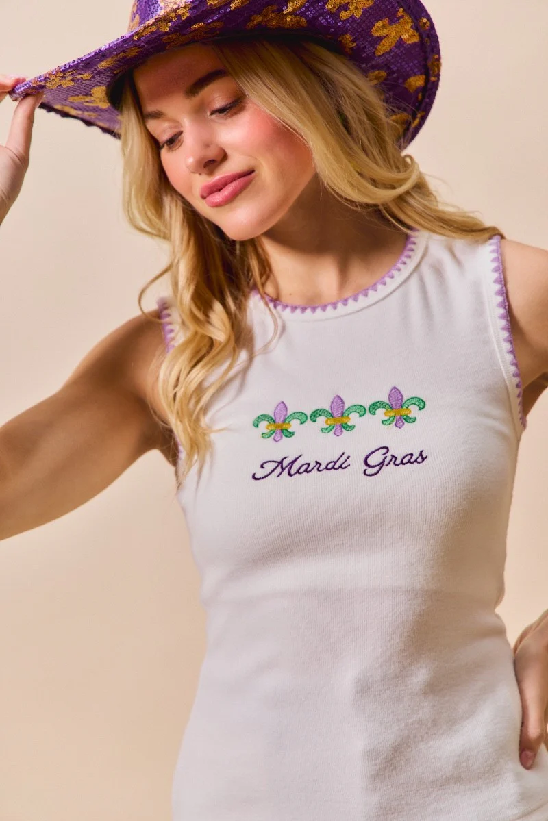 SO ME Mardi Gras Tank Top With Contrast Blanket Stitch - Image 5