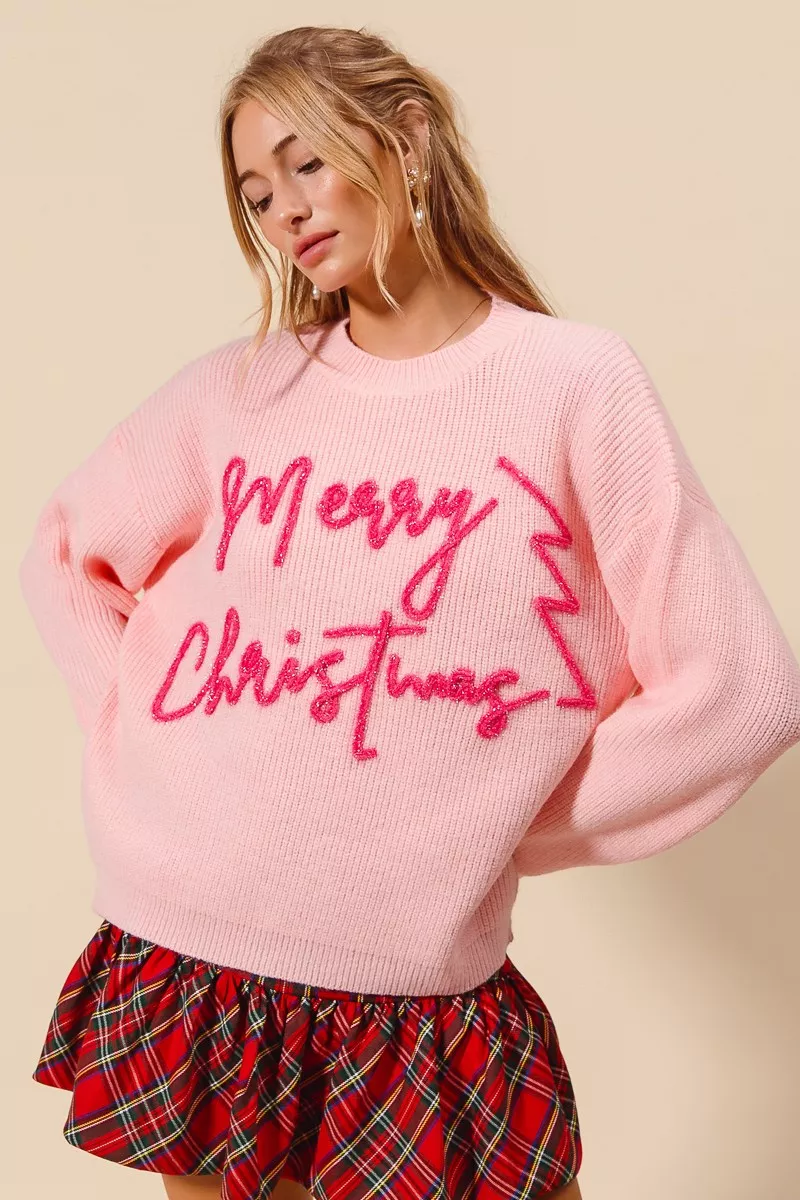 SO ME Merry Christmas Tinsel Lettering Sweater - Image 4