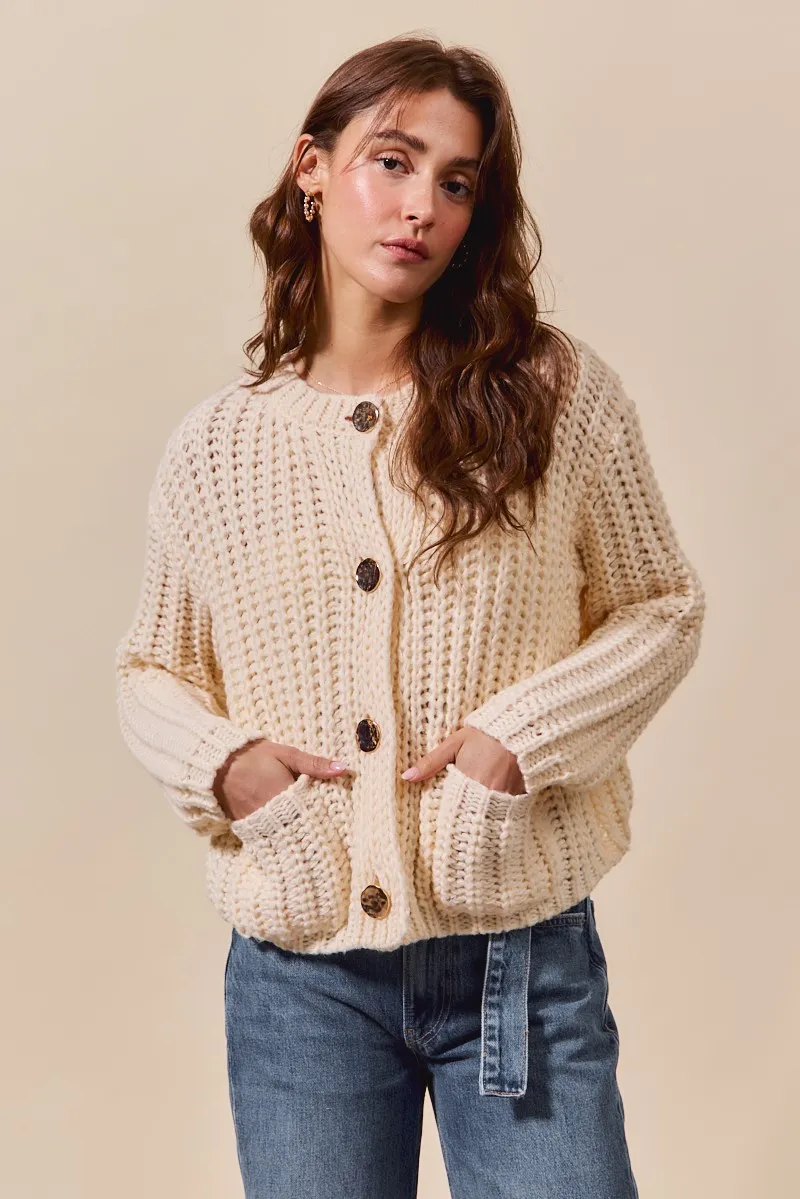 SO ME Metal Button Long Sleeve Chunky Sweater Cardigan - Image 3