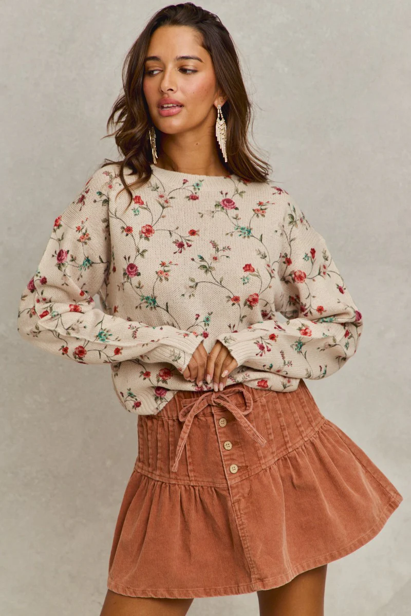 SO ME Mineral Wash Pintucked Corduroy Mini Flared Skirt - Image 6