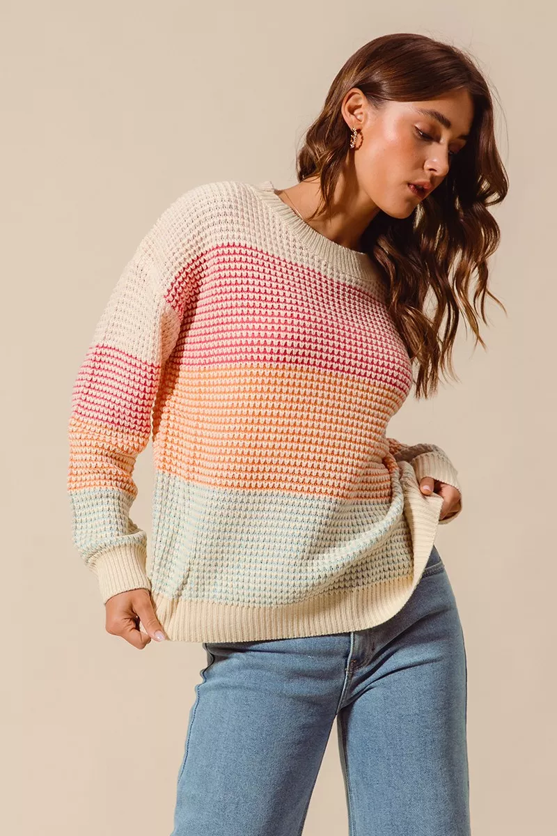 SO ME Multi Color Block Long Sleeve Sweater - Image 11