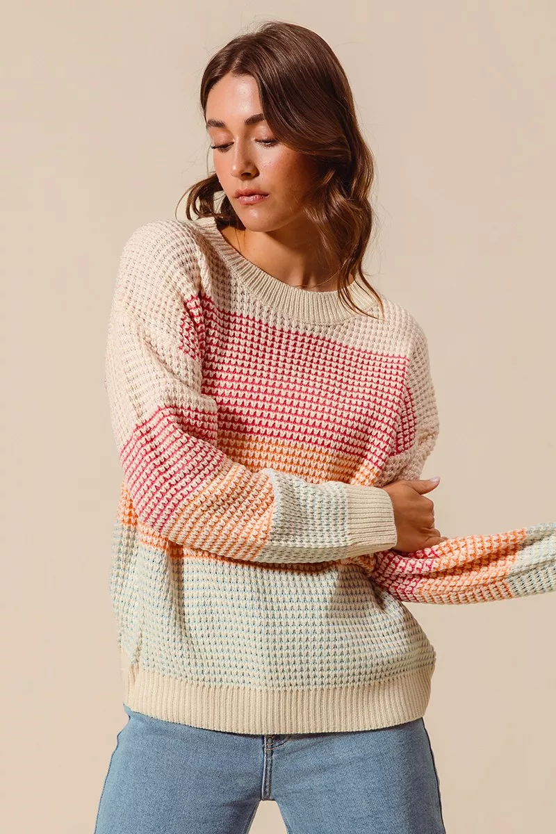SO ME Multi Color Block Long Sleeve Sweater - Image 12