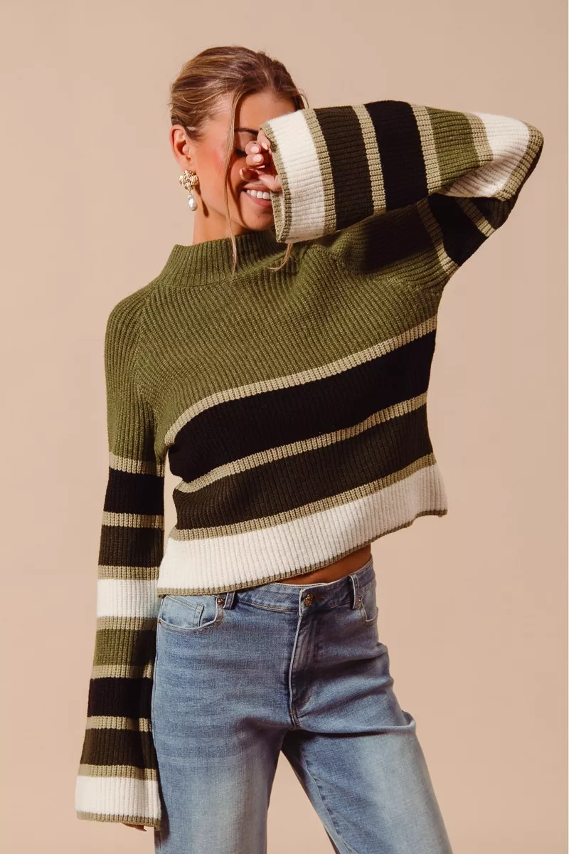 SO ME Multi Color Striped Mock Neck Sweater - Image 2