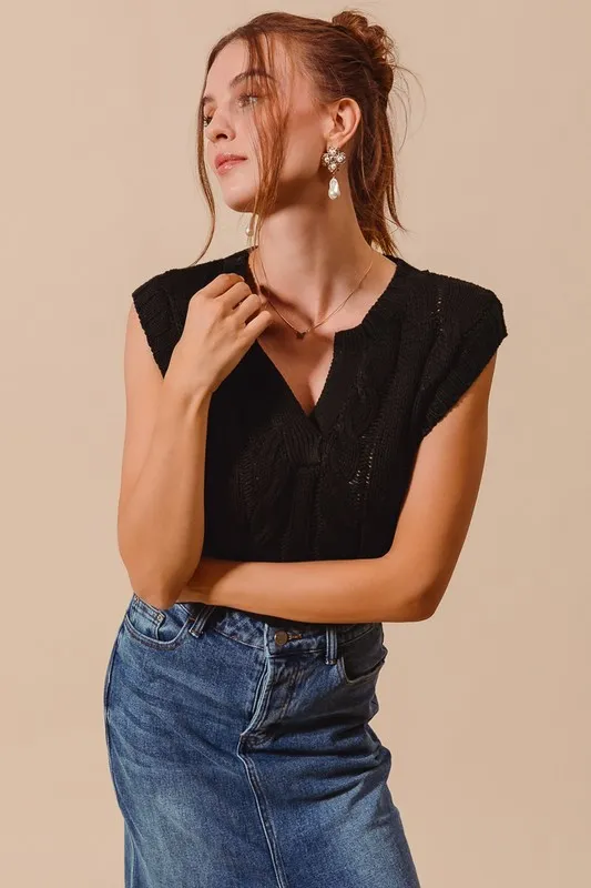 SO ME Notched Neck Cable Knit Sweater Vest - Image 4