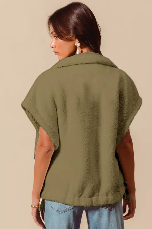 SO ME Over Sized Soft Sherpa Fur Sleeveless Vest Jacket - Image 3
