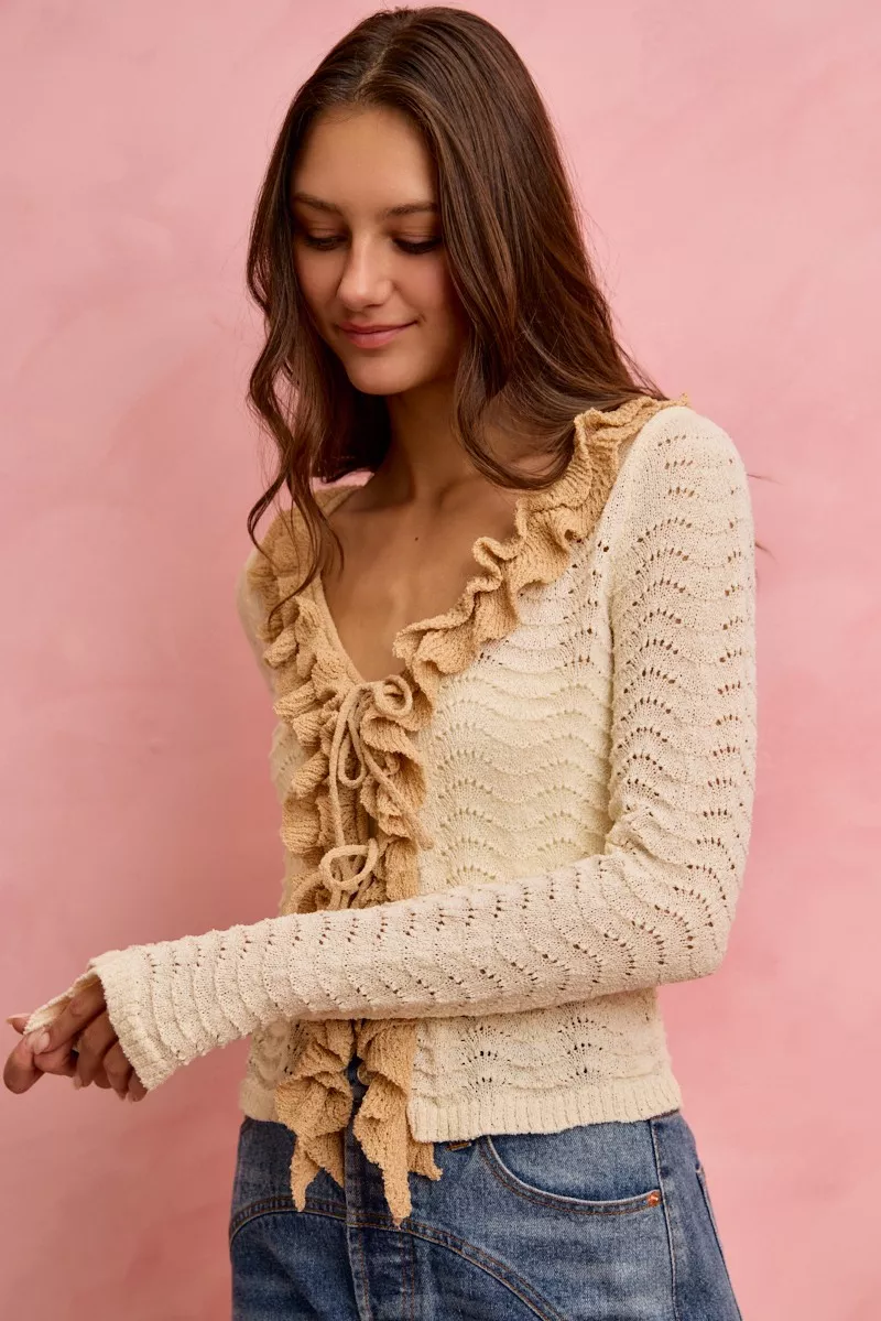 SO ME Pointelle Texture Lightweight Sweater Cardigan - Image 5