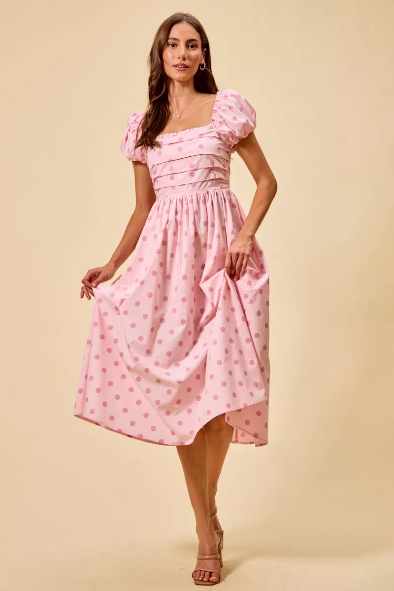 SO ME Polka Cotton Print Short Sleeves Midi Dress - Image 4