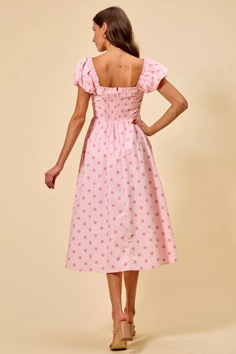 SO ME Polka Cotton Print Short Sleeves Midi Dress - Image 7