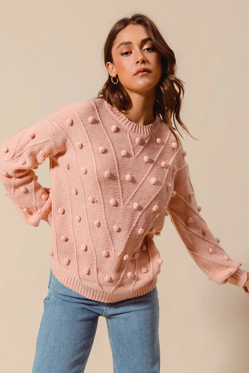 SO ME Pom Pom Textured Knit Sweater Top - Image 8