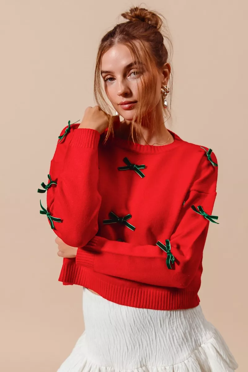 SO ME Ribbon Bow Applique Sweater - Image 4