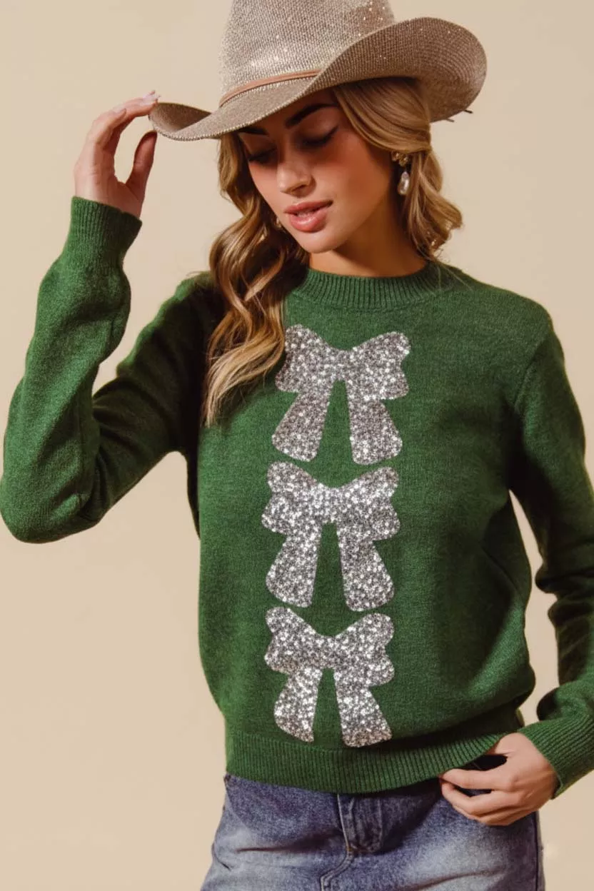 SO ME Sequins Bow Ribbon Embellished Christmas Sweater - Image 3
