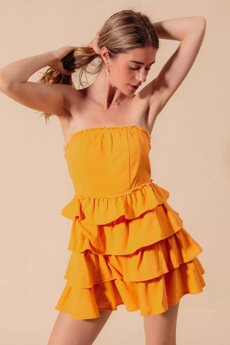 SO ME Strapless Ruffle Layered Game Day Cheer Up Dress - Image 2