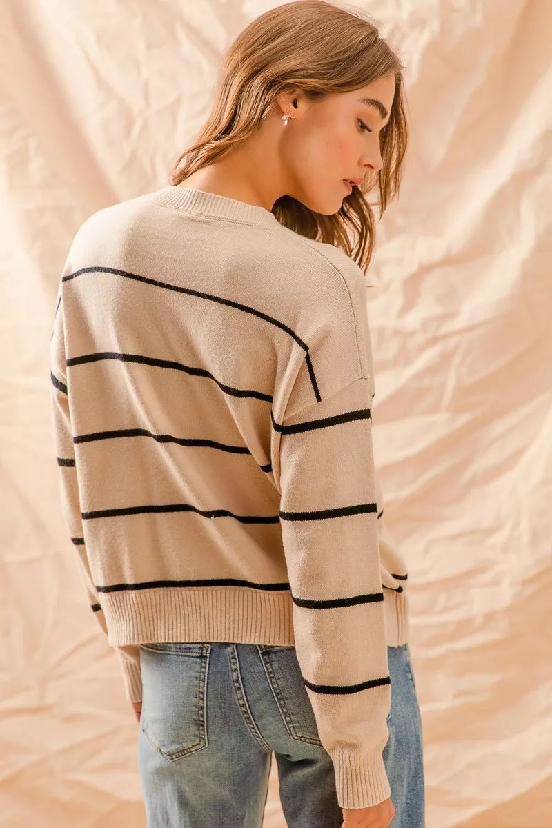 SO ME Stripe Crew Neck Basic Essential Sweater - Image 11