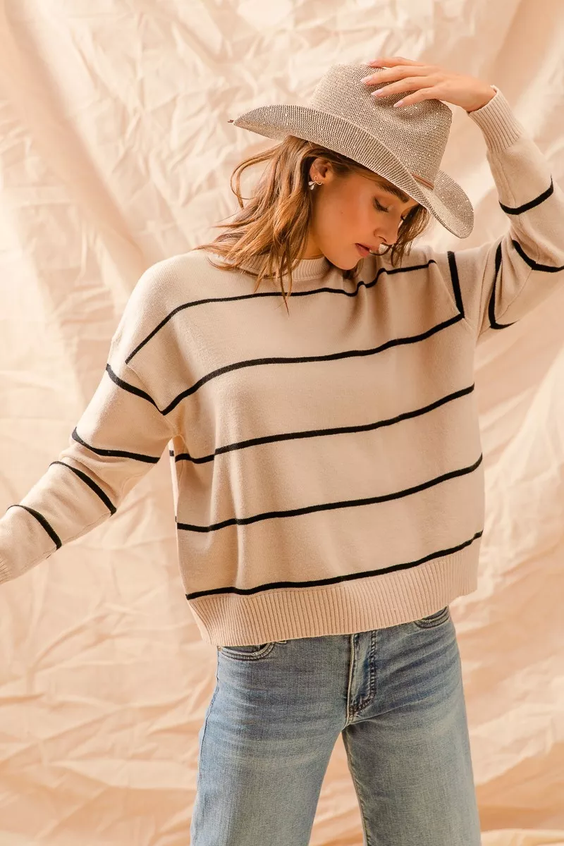 SO ME Stripe Crew Neck Basic Essential Sweater - Image 3