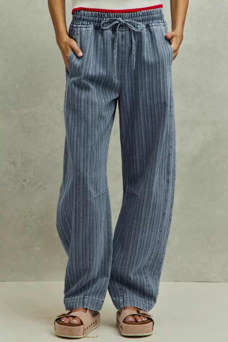 SO ME Stripe Denim Barrel Jeans Drawstring Waistband - Image 5