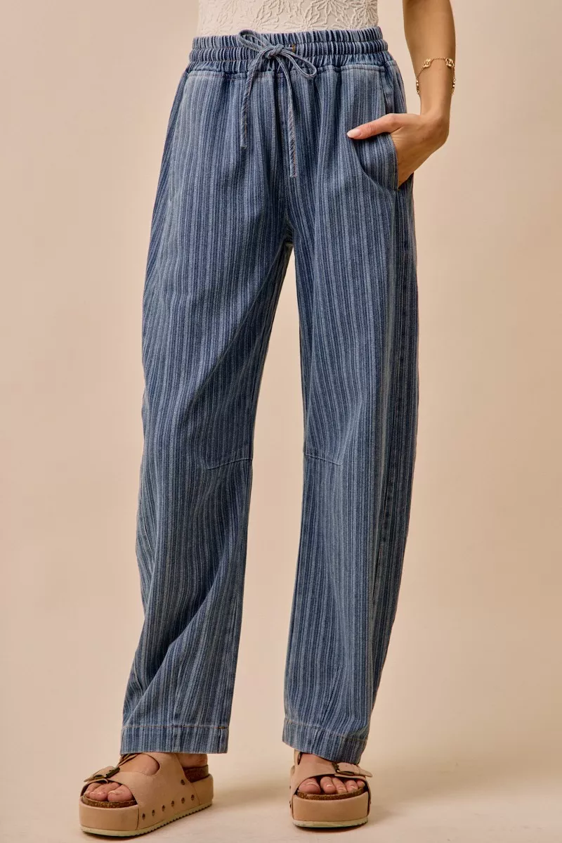 SO ME Stripe Denim Barrel Jeans Drawstring Waistband - Image 7