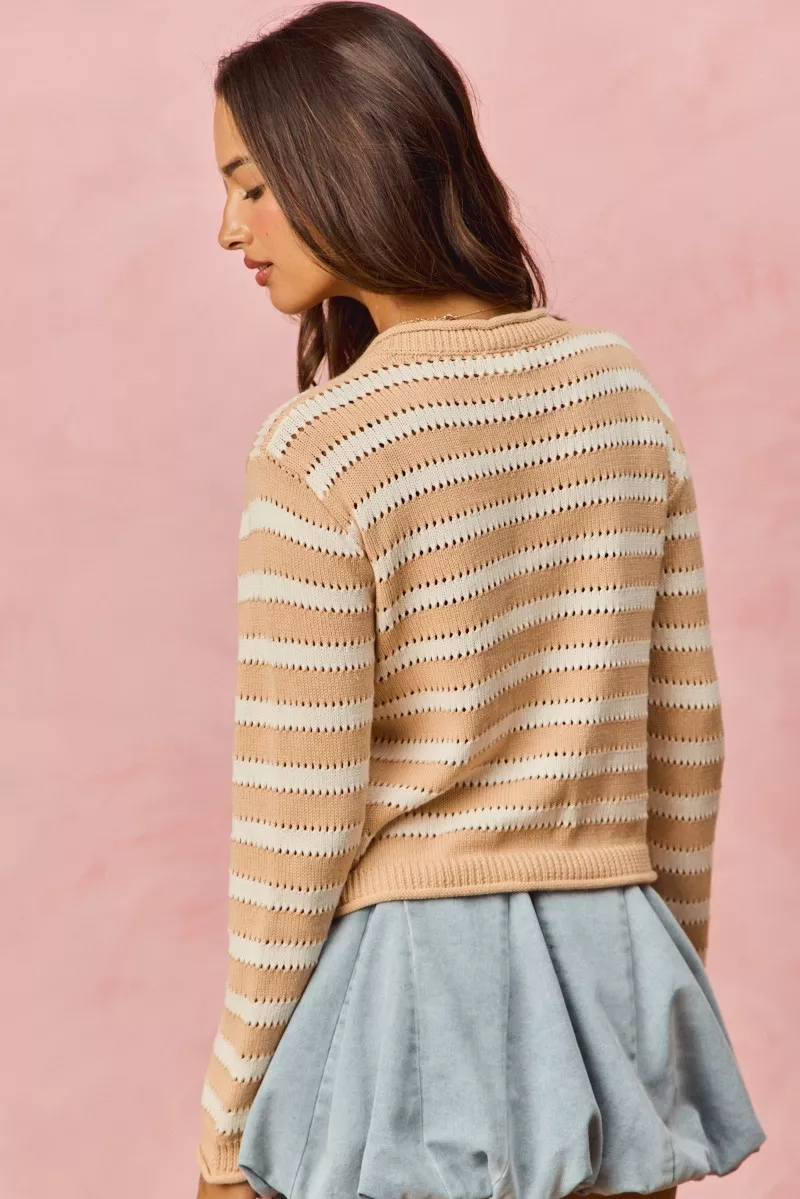 SO ME Stripe Long Sleeves Button Sweater Cardigan - Image 15