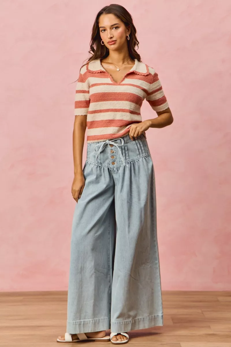 SO ME Stripe Short Sleeve Cropped Sweater - Image 11