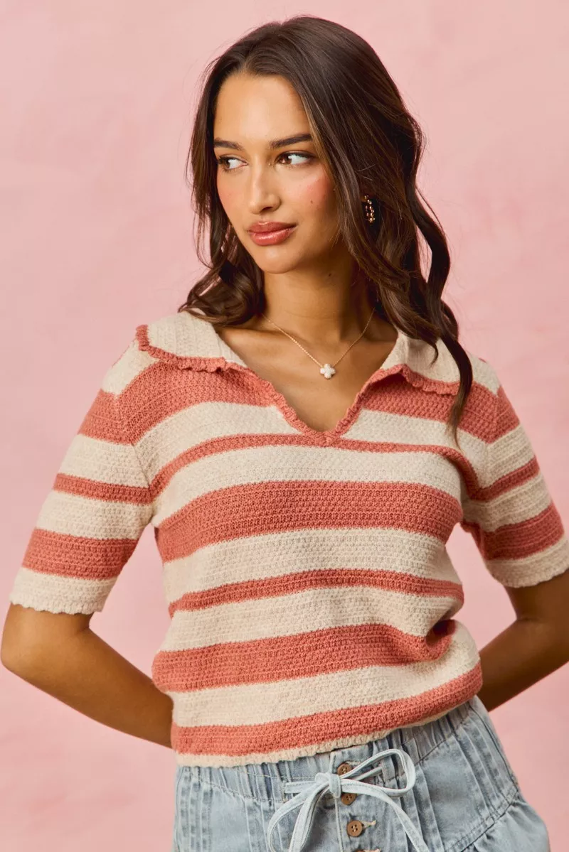 SO ME Stripe Short Sleeve Cropped Sweater - Image 8
