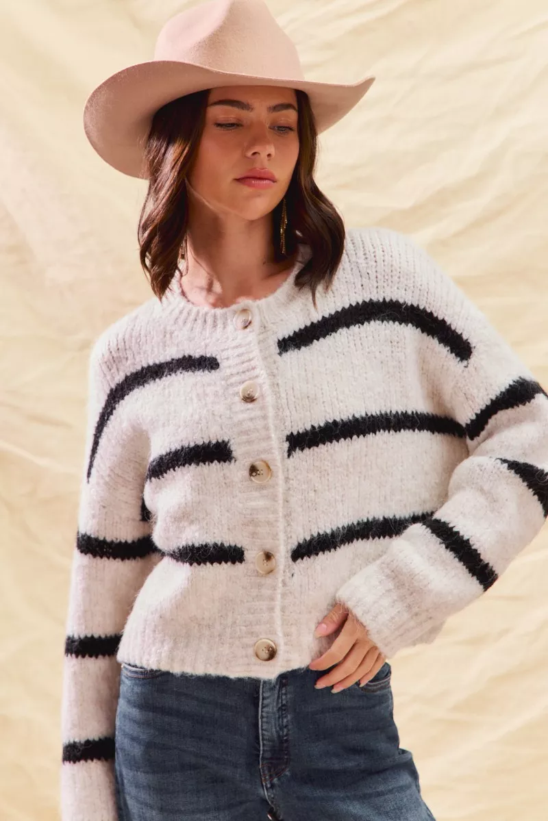SO ME Stripe Soft Touch Button Cozy Sweater Cardigan - Image 10