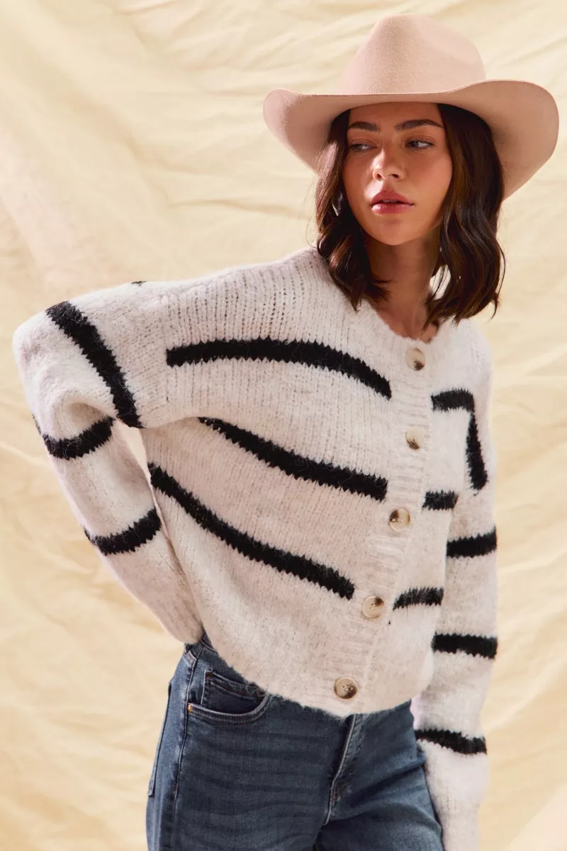 SO ME Stripe Soft Touch Button Cozy Sweater Cardigan - Image 4