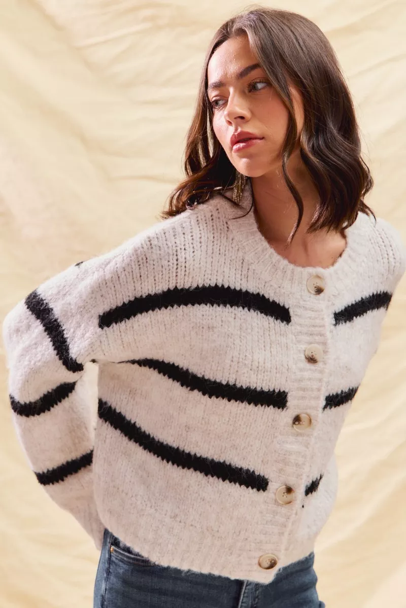 SO ME Stripe Soft Touch Button Cozy Sweater Cardigan - Image 9