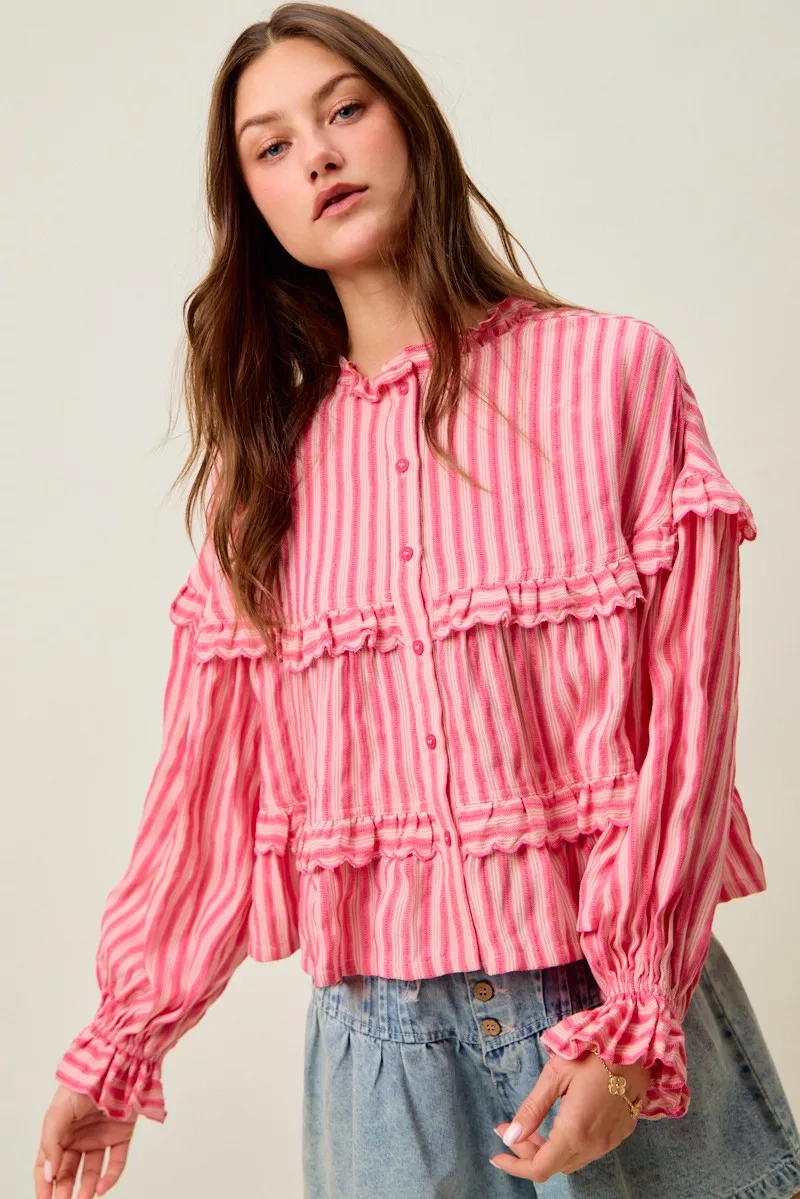 SO ME Variegated Stripe Reversible Flowy Boho Blouse - Image 17