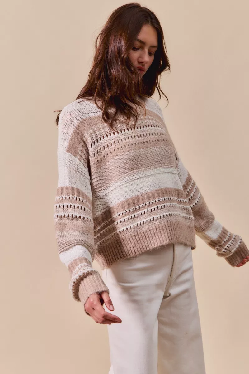 SO ME Variegated Stripe Textured Loose Fit Sweater - Image 11