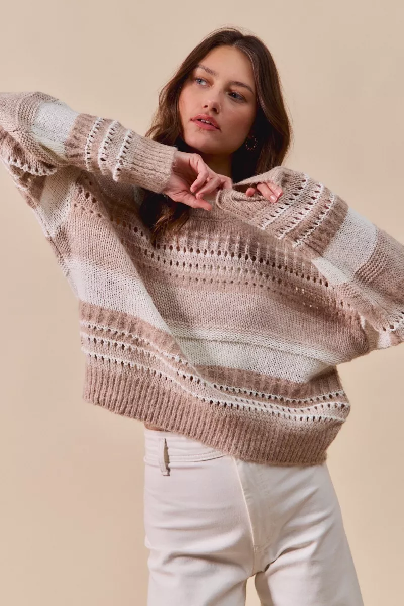 SO ME Variegated Stripe Textured Loose Fit Sweater - Image 5