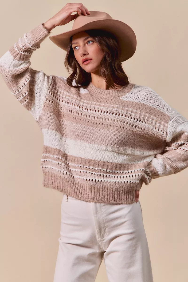 SO ME Variegated Stripe Textured Loose Fit Sweater - Image 7