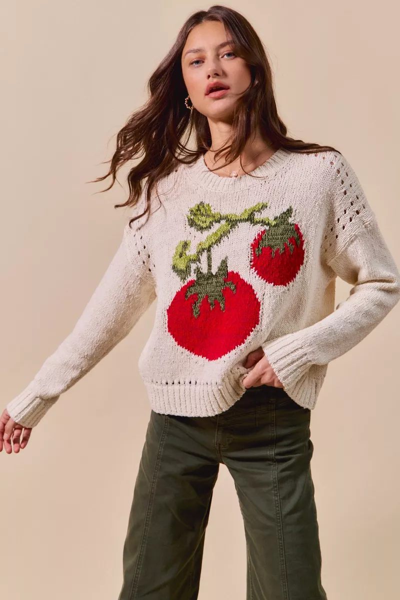 SO ME Vegetable Round Neck Long Sleeve Sweater - Image 11