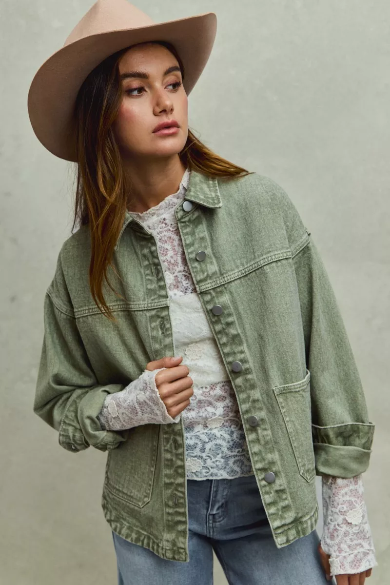 SO ME Vintage Washed Button Twill Shacket - Image 2