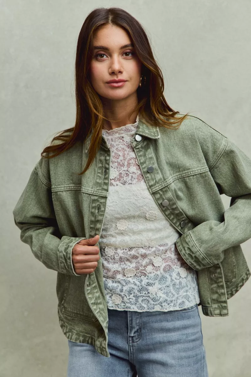 SO ME Vintage Washed Button Twill Shacket - Image 5