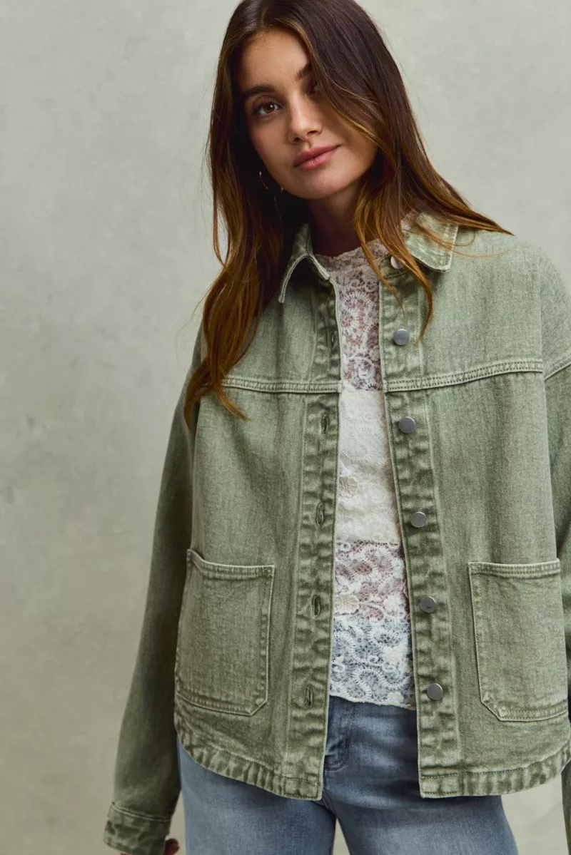 SO ME Vintage Washed Button Twill Shacket - Image 7