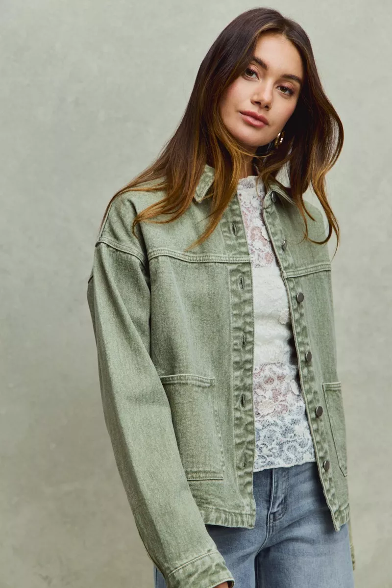 SO ME Vintage Washed Button Twill Shacket - Image 8