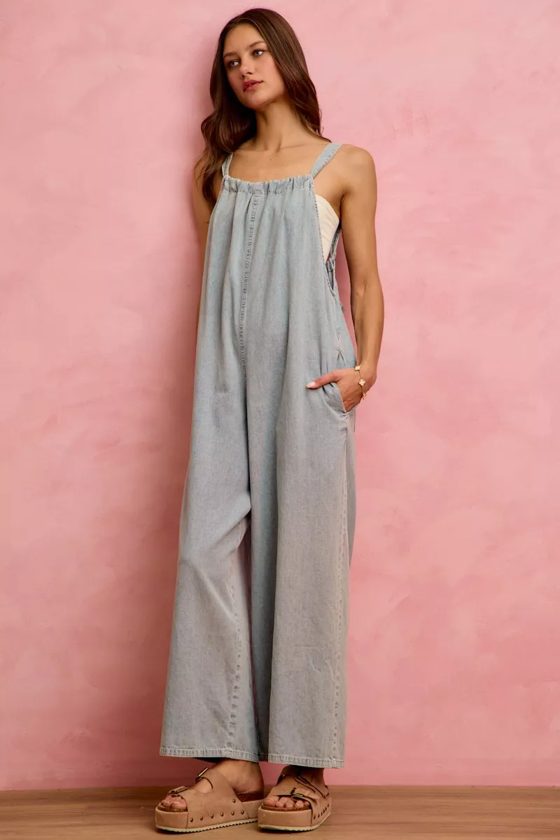 SO ME Wide Leg Lightweight Denim Overalls - Image 12