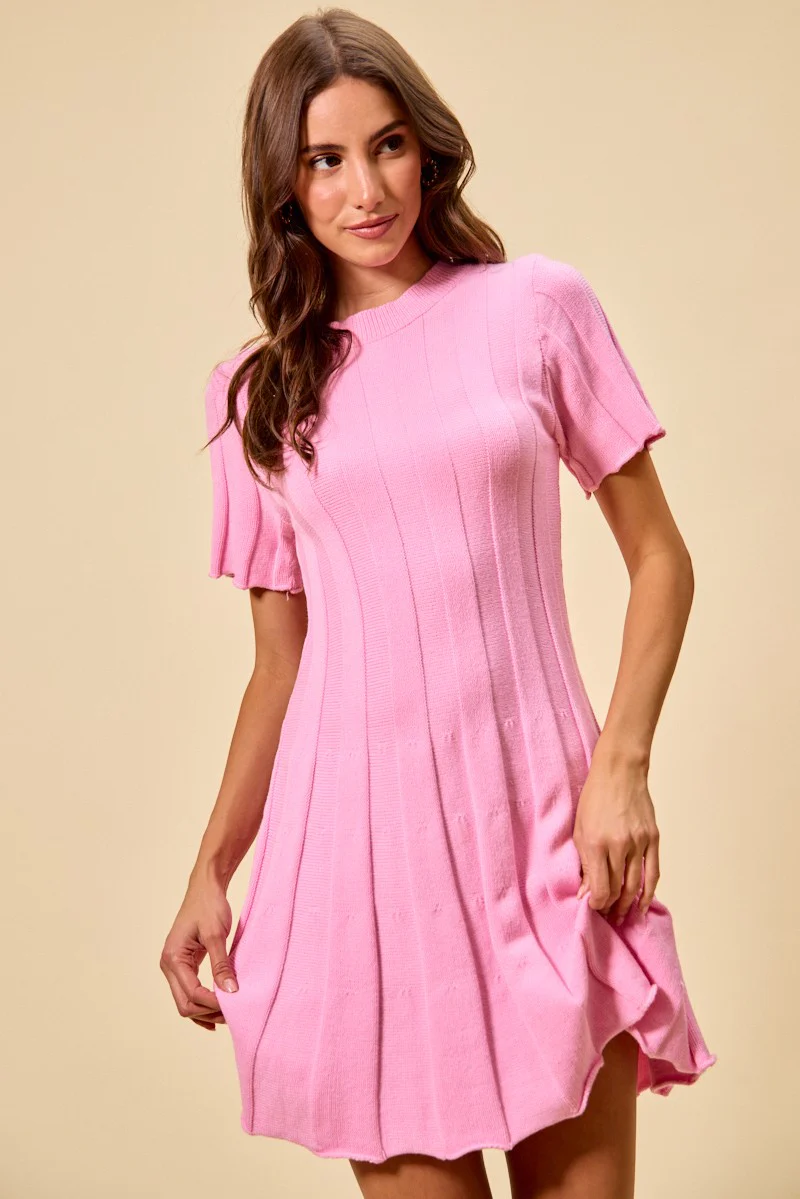 SO ME Wide Rib Short Sleeves Sweater Knit Mini Dress - Image 3