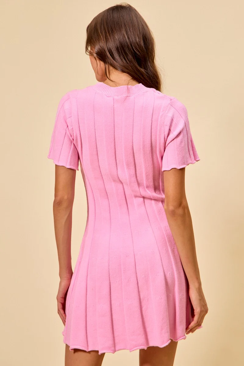 SO ME Wide Rib Short Sleeves Sweater Knit Mini Dress - Image 9