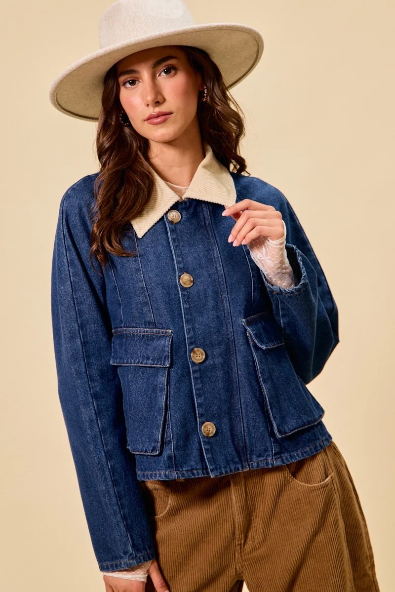 SO ME Zip Up And Buttoned Denim Jacket - Image 3