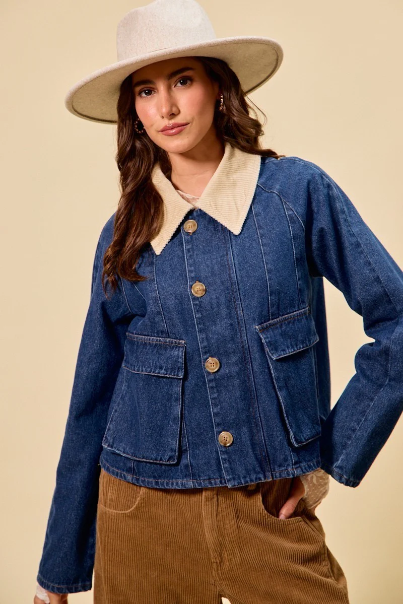 SO ME Zip Up And Buttoned Denim Jacket - Image 4