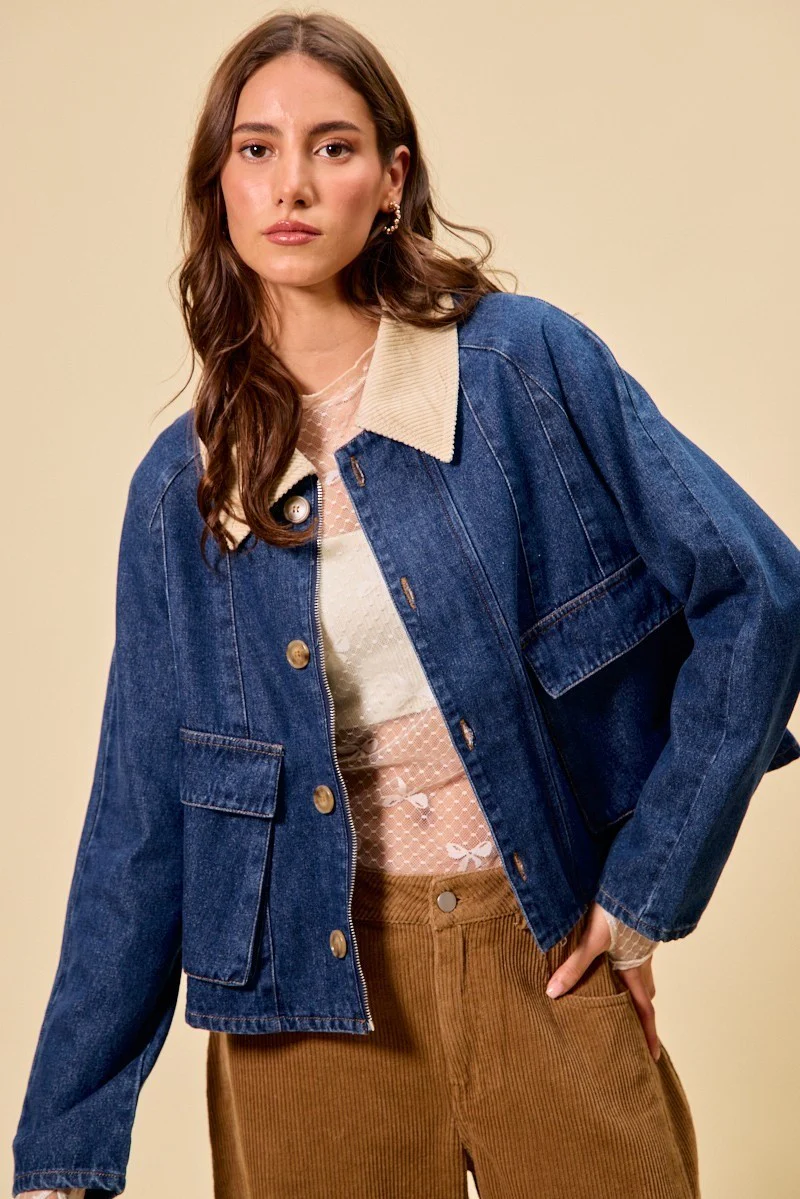 SO ME Zip Up And Buttoned Denim Jacket - Image 5