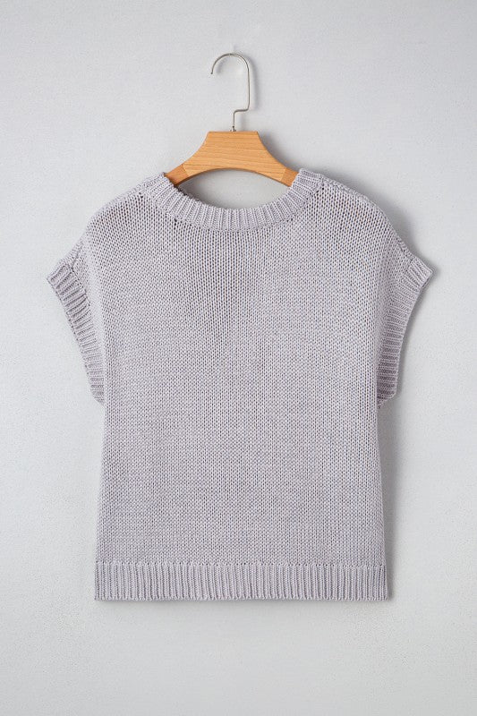 Solid Bow Applique Cap Sleeve Sweater - Image 10