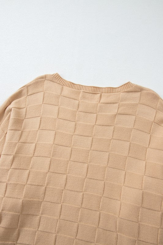 Solid Checkered Textured Knit Plus Size Sweater - Image 15