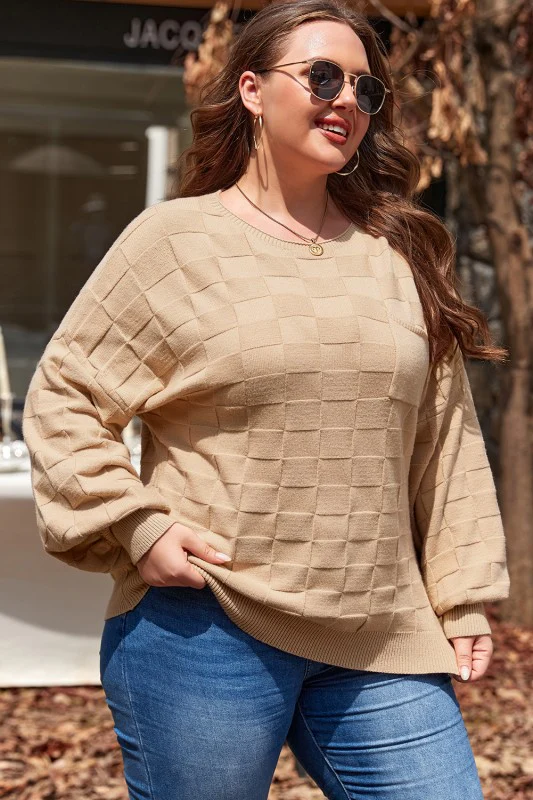 Solid Checkered Textured Knit Plus Size Sweater - Image 7