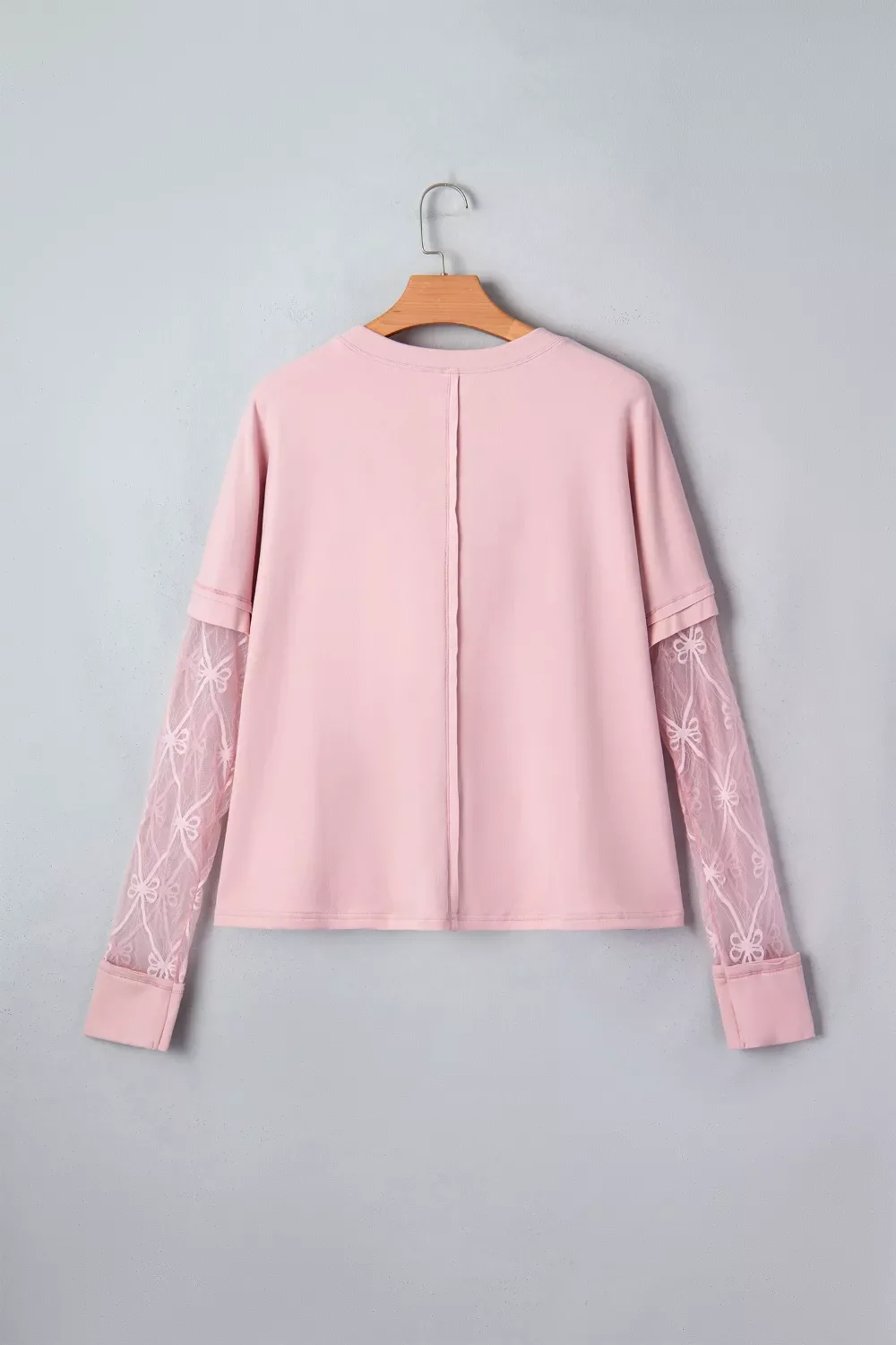 Solid Color Bow Textured Patchwork Long Sleeve Tee - Image 5