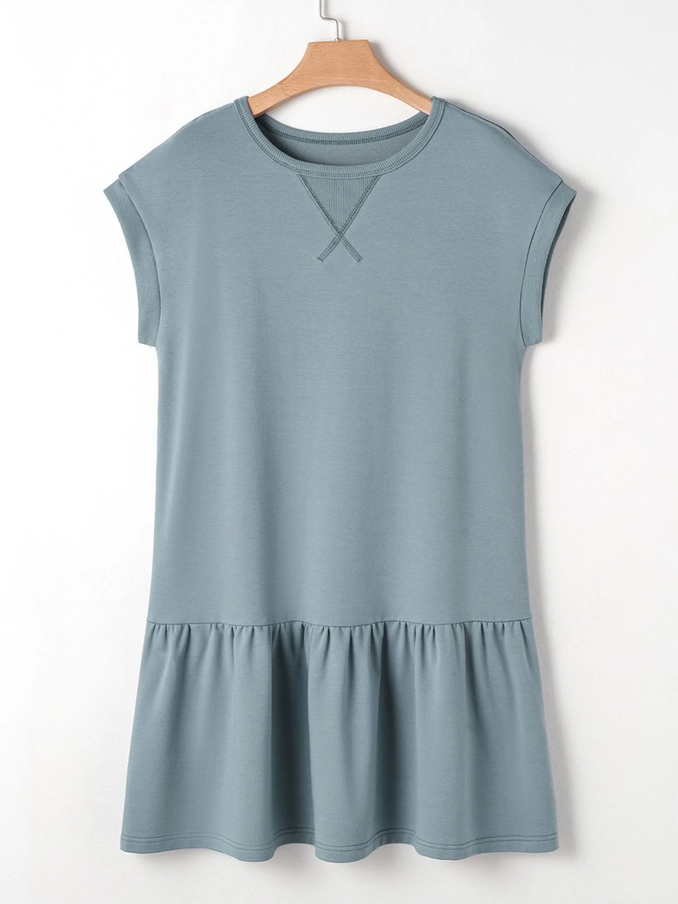 Solid Color Cap Sleeve Drop Waist T Shirt Dress - Image 13