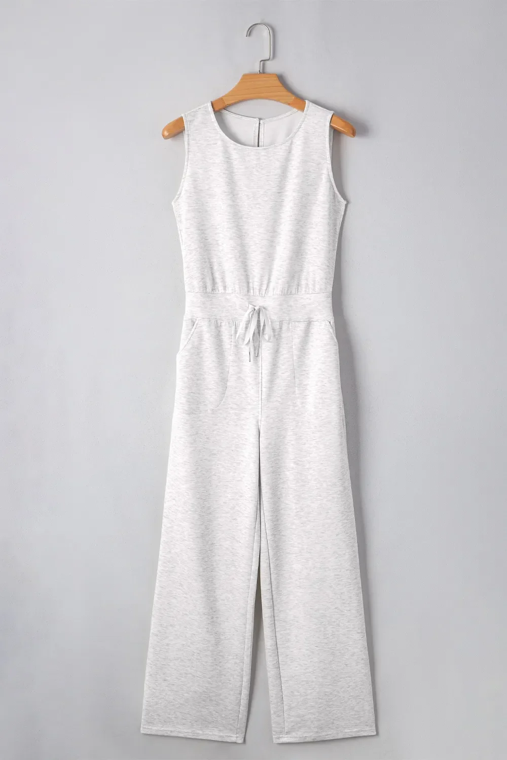 Solid Color Crew Neck Drawstring High Waist Sleeveless Jumpsuit - Image 7