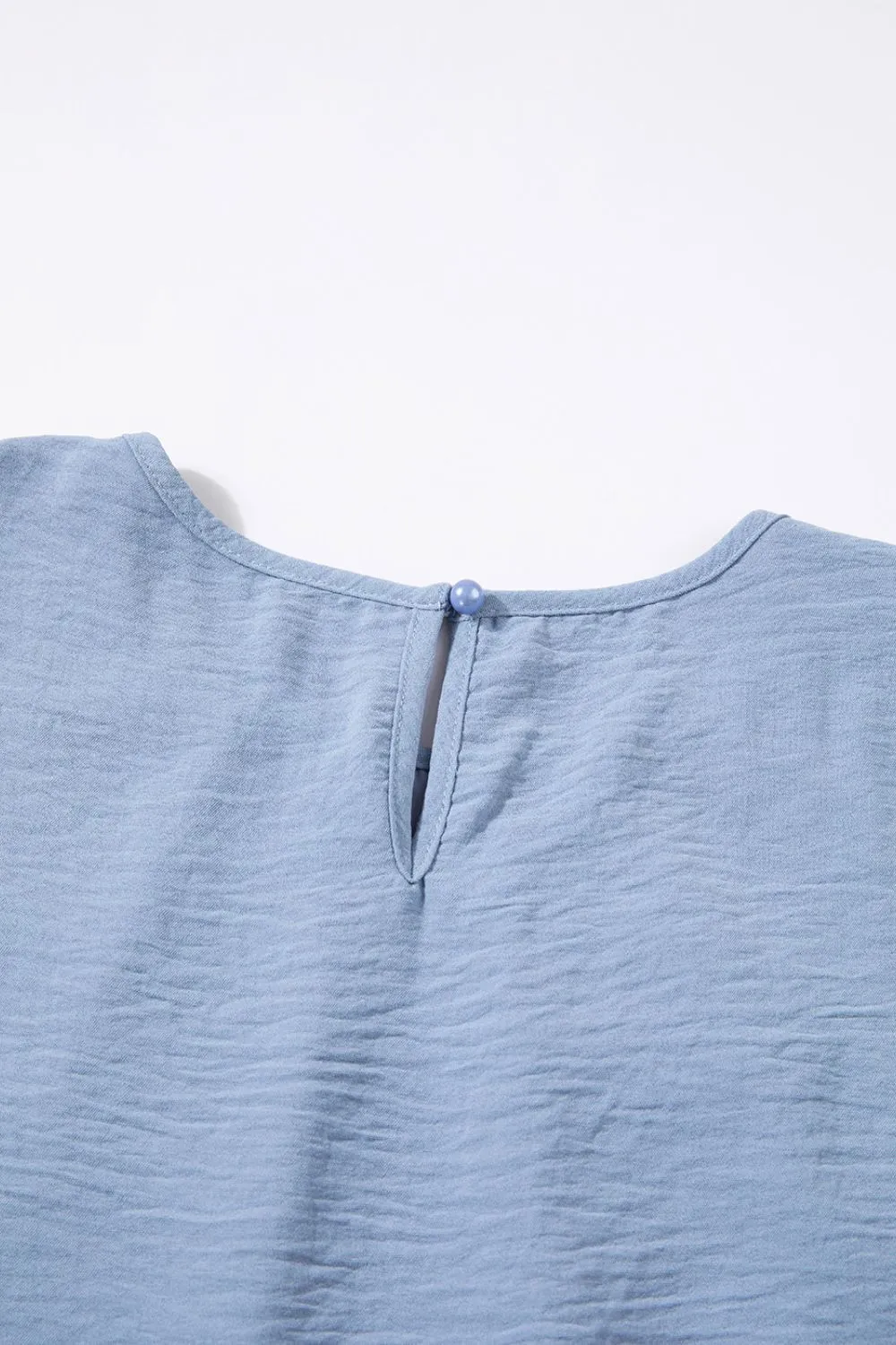 Solid Color Flounce Sleeve Pleated Round Neck Blouse - Image 20